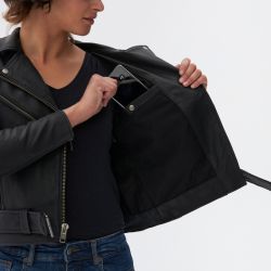 KURTKA MOTOCYKLOWA SKÓRZANA DAMSKA OZONE RAMONES MODERN MATT BLACK 