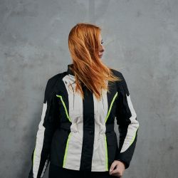 KURTKA MOTOCYKLOWA TEKSTYLNA DAMSKA OZONE SAHARA BLACK FLUO YELLOW 