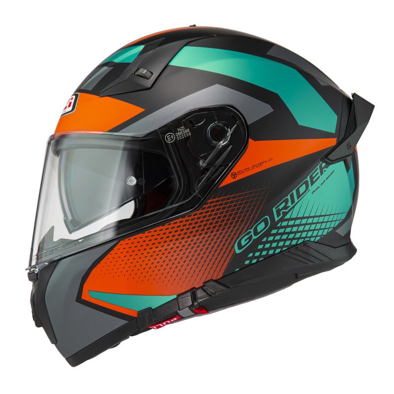 KASK MOTOCYKLOWY NZI GO RIDER STREAM DUO QUADRI BLACK ORANGE GREEN MATT 