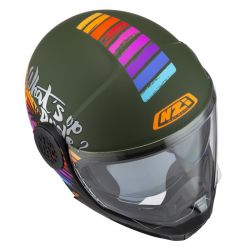 KASK MOTOCYKLOWY NZI MINIMOD DUO RAINBOW GREENBLACK SILVER MATT 