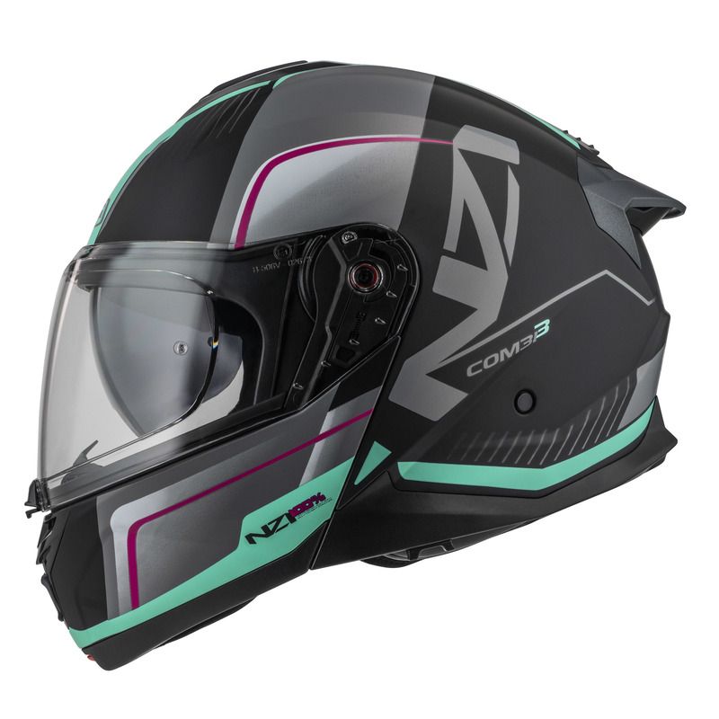 KASK MOTOCYKLOWY NZI COMBI 3 DUO ORBE BLACK ANTRACITE BEIGE TURQUOISE MATT 