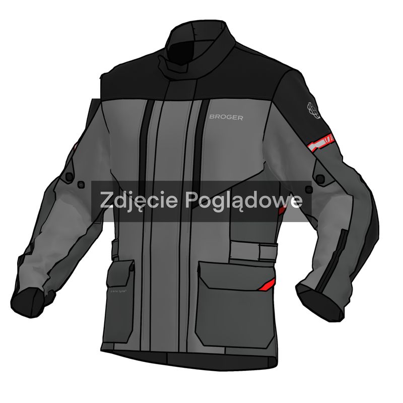 KURTKA MOTOCYKLOWA TEKSTYLNA BROGER OVERLAND BLACK DARK GREY RED 