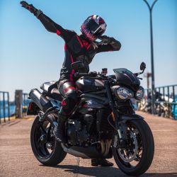 SPODNIE MOTOCYKLOWE SKÓRZANE DAMSKIE REBELHORN REBEL BLACK PINK 