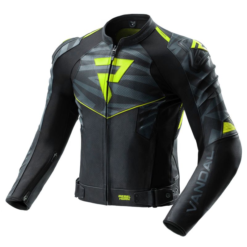 KURTKA MOTOCYKLOWA SKÓRZANA REBELHORN VANDAL 2 BLACK GREY FLUO YELLOW 
