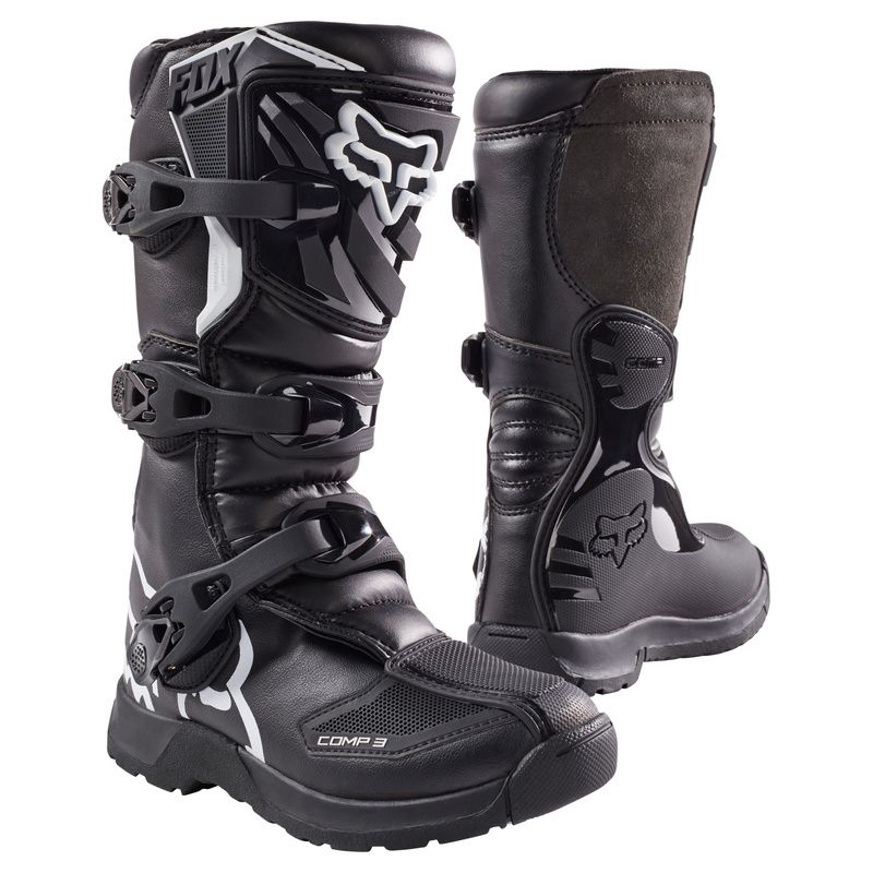 BUTY MOTOCYKLOWE JUNIOR FOX COMP 3Y BLACK Y4 (WKŁADKA 232MM) ENDURO CROSS