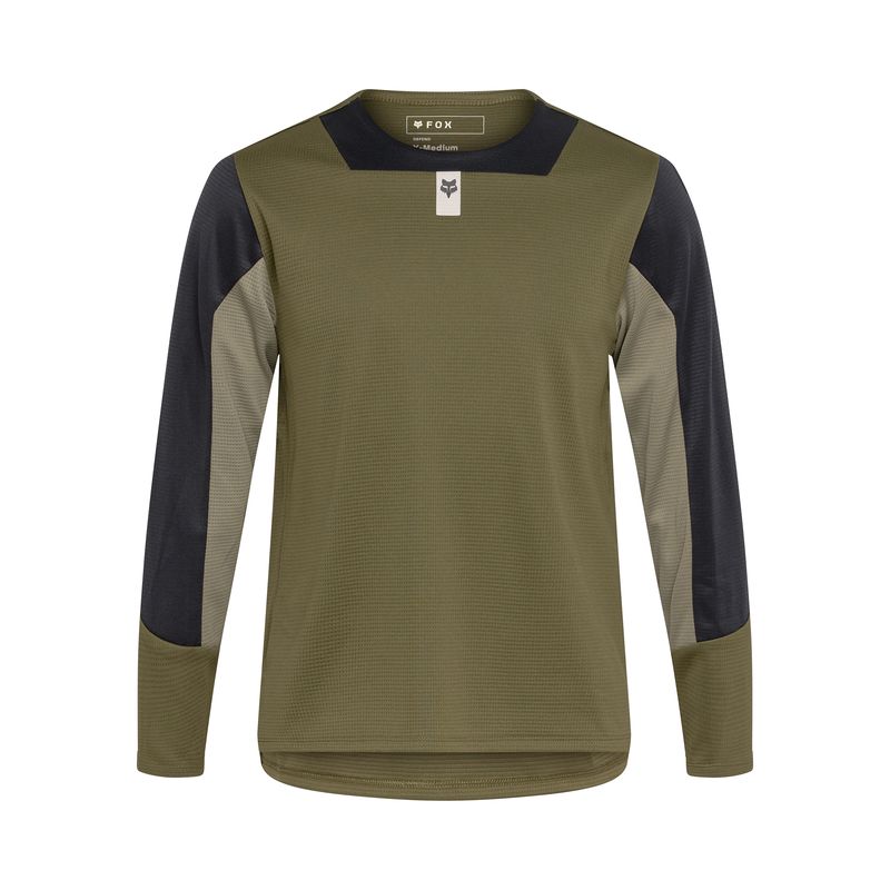KOSZULKA ROWEROWA Z DŁUGIM RĘKAWEM JUNIOR FOX DEFEND OLIVE GREEN  ENDURO CROSS