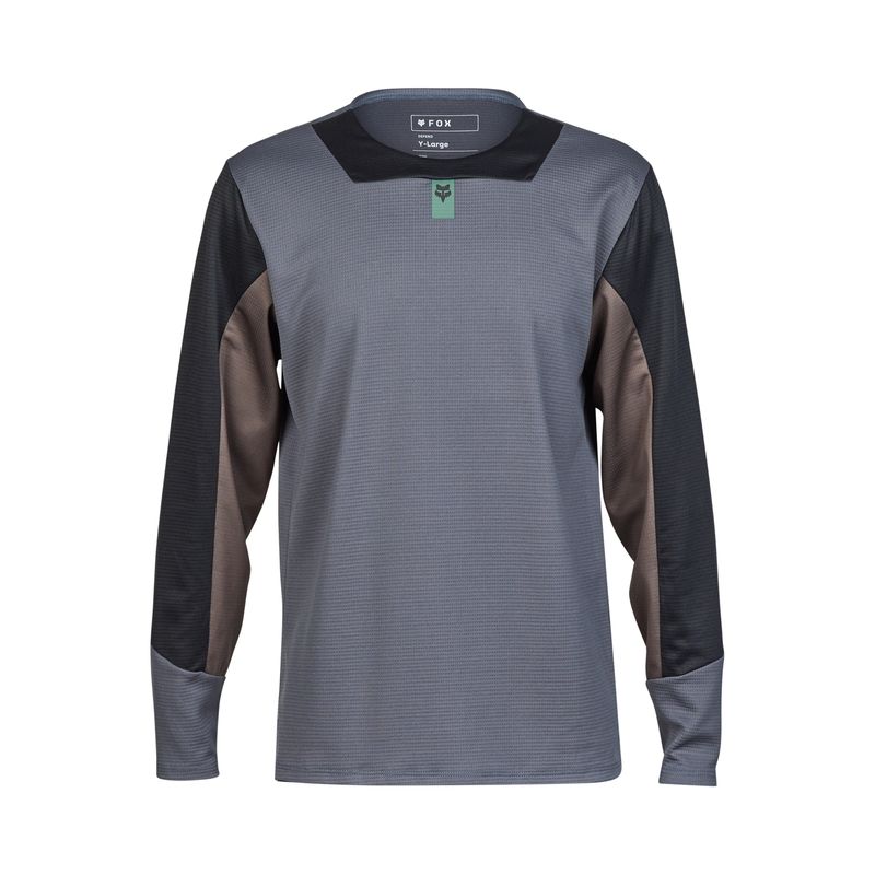 KOSZULKA ROWEROWA Z DŁUGIM RĘKAWEM JUNIOR FOX DEFEND GRAPHITE  ENDURO CROSS