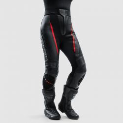 SPODNIE MOTOCYKLOWE SKÓRZANE DAMSKIE REBELHORN DIVA BLACK RED 