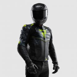 KURTKA MOTOCYKLOWA SKÓRZANA REBELHORN VANDAL 2 BLACK GREY FLUO YELLOW 