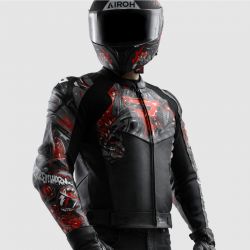 KURTKA MOTOCYKLOWA SKÓRZANA REBELHORN VANDAL 2 CRUZE BLACK DARK GREY RED 