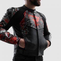 KURTKA MOTOCYKLOWA SKÓRZANA REBELHORN VANDAL 2 CRUZE BLACK DARK GREY RED 