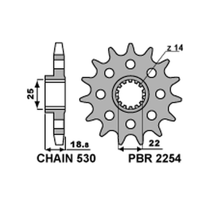 PBR ZĘBATKA PRZEDNIA 2254 14 18NC DUCATI 1200 MULTISTRADA 10-15, (ŁA