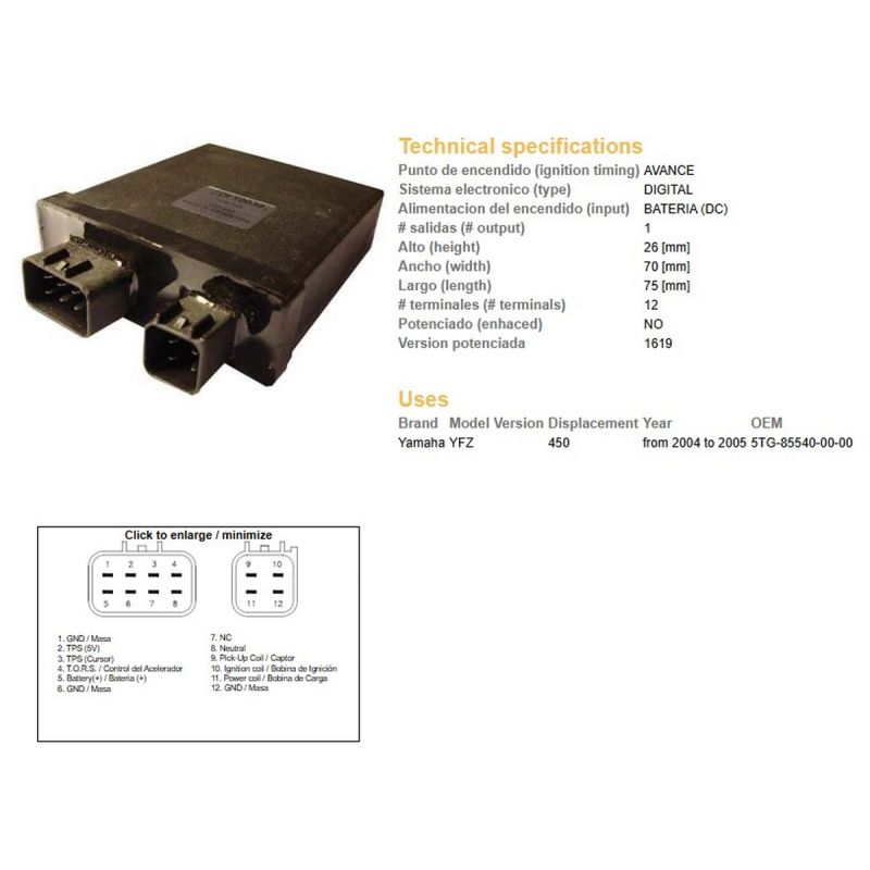 DZE MODUŁ ZAPŁONU CDI YAMAHA YFZ 450 '04-'05 5TG-85540-00-00