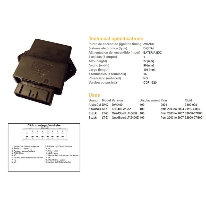 DZE MODUŁ ZAPŁONU CDI SUZUKI LTZ 400 QUADSPORT '03-'07 KAWASAKI KFX 400 '03-'04 ARCTIC CAT 400 '04 OEM 32900-07G00