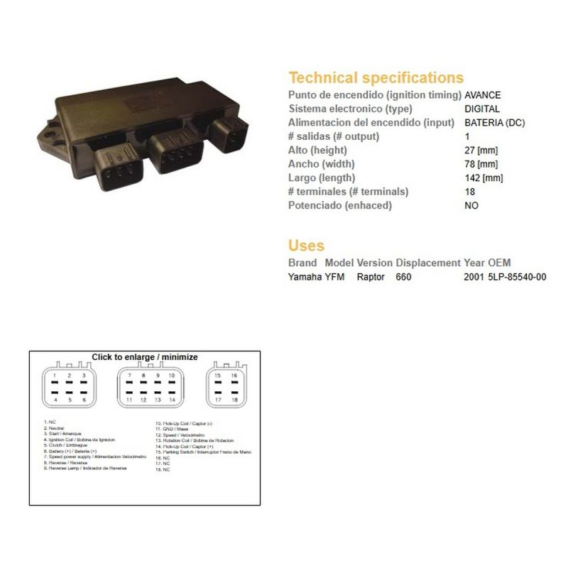 DZE MODUŁ ZAPŁONU CDI YAMAHA YFM 660 RAPTOR '01 OEM-5LP-85540-00