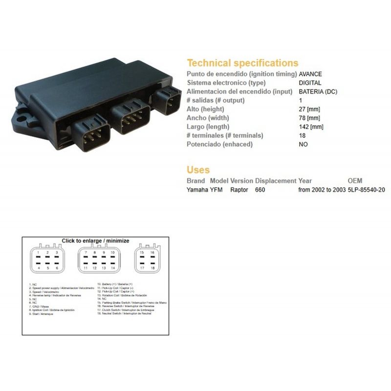 DZE MODUŁ ZAPŁONU CDI YAMAHA YFM 660 RAPTOR '02-'03 OEM-5LP-85540-20