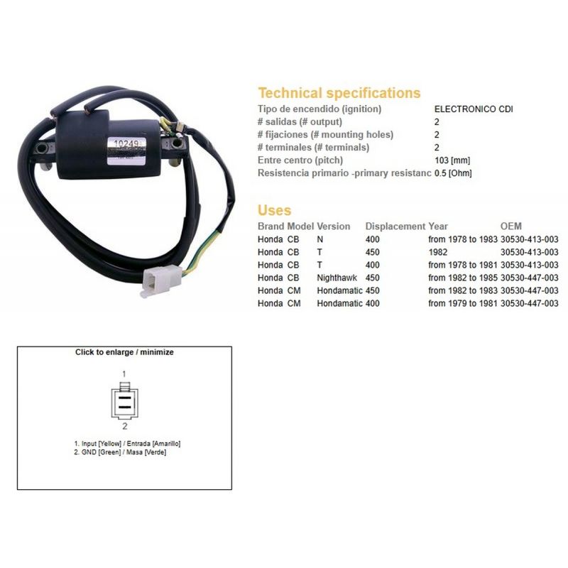 DZE CEWKA ZAPŁONOWA HONDA CB 400T '78-'83 CB 450 NIGHTHAWK '82-'85 OEM 30530-413-003