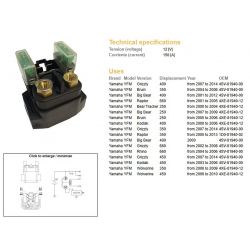 DZE PRZEKAŹNIK ROZRUSZNIKA YAMAHA YFM 250 '00-'09 YFM 350 '04-'14 YFM 400 '00-'12 YFM 450 '03-'14 YFM 660 '01-'08 12V/150A