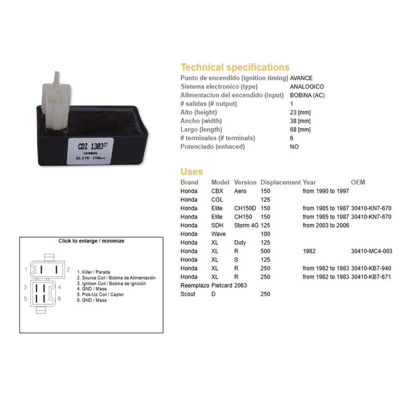 DZE MODUŁ ZAPŁONU CDI HONDA XL 250R '82-'83 XL 500R '82 CH 150 '85-'87