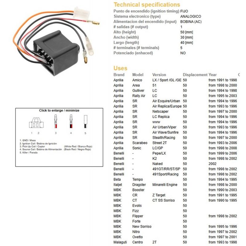 DZE MODUŁ ZAPŁONU CDI APRILIA 50 BENELLI 50 BMK 50 YAMAHA 50