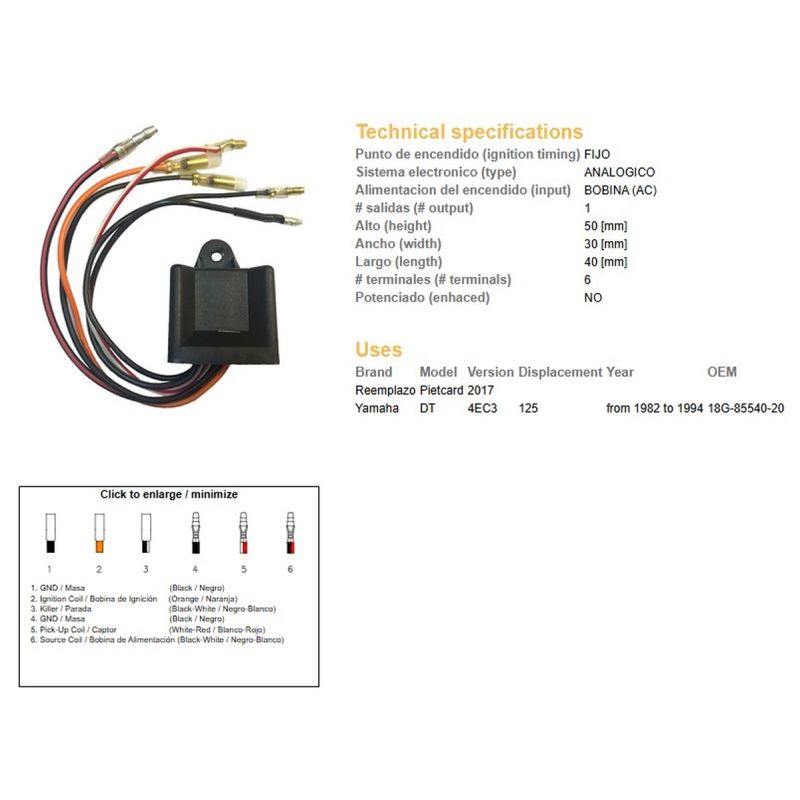 DZE MODUŁ ZAPŁONU CDI YAMAHA DT 125 '82-'94 OEM-18G-85540-20
