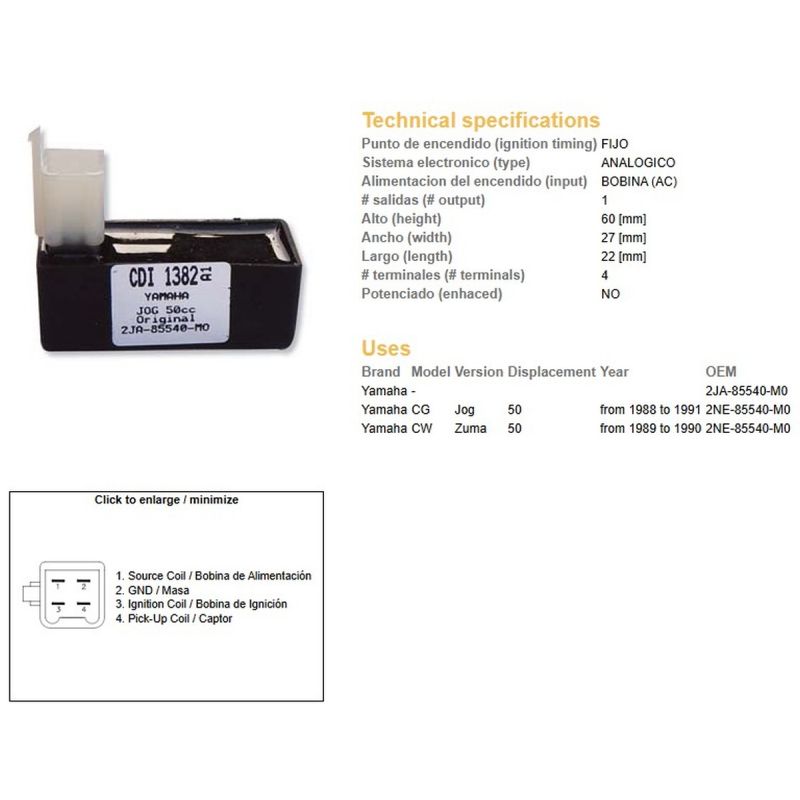 DZE MODUŁ ZAPŁONU CDI YAMAHA CG 50 JOG '88-'91 CW 50 ZUMA '89-'90 2JA-85540-MO