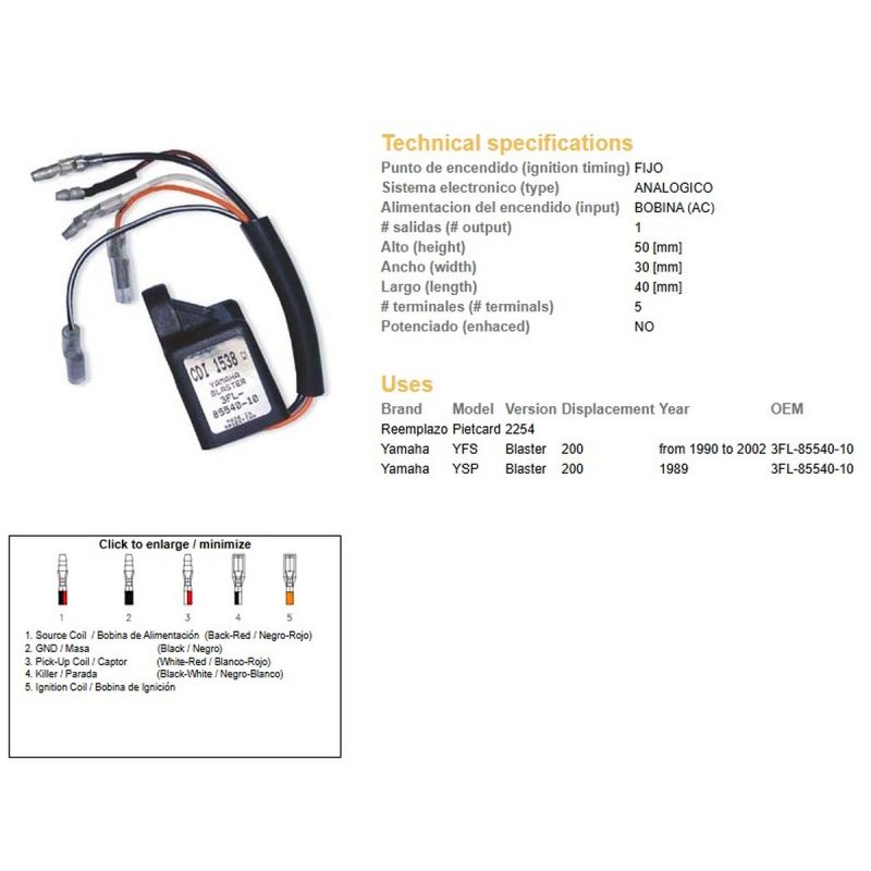 DZE MODUŁ ZAPŁONU CDI YAMAHA YFS 200 BLASTER '90-'02 3FL-85540-10