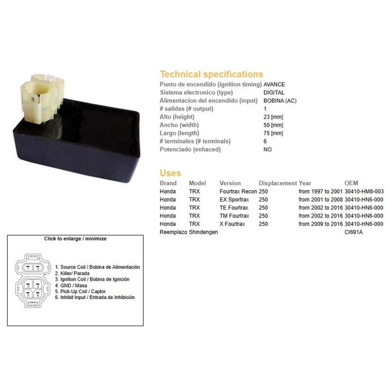 DZE MODUŁ ZAPŁONU CDI HONDA TRX 250 RECON '97-'01 30410-HM8-003