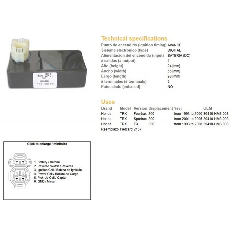 DZE MODUŁ ZAPŁONU CDI HONDA TRX 300EX '93-'05 30410-HM3-003