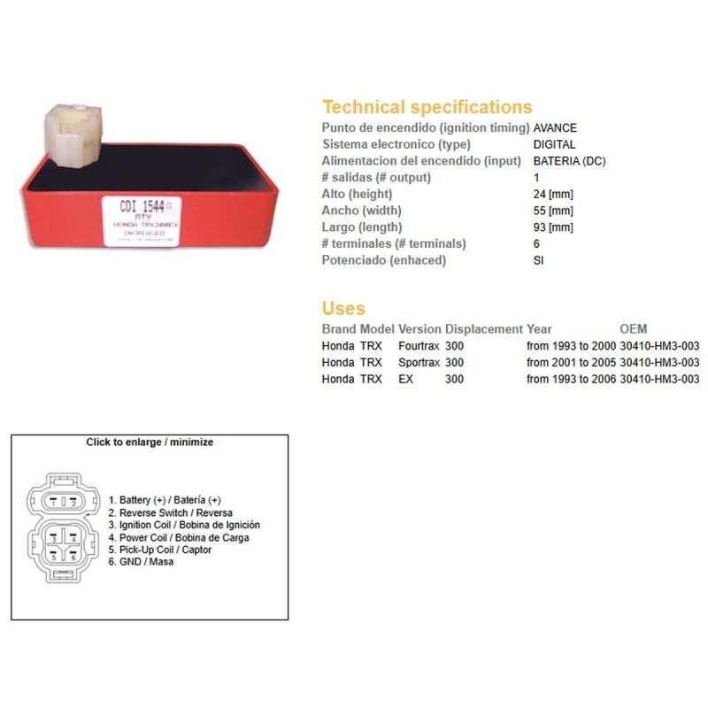 DZE MODUŁ ZAPŁONU CDI HONDA TRX 300 FOURTRAX '93-'00 300EX '93-'06 300 SPORTRAX '01-'05