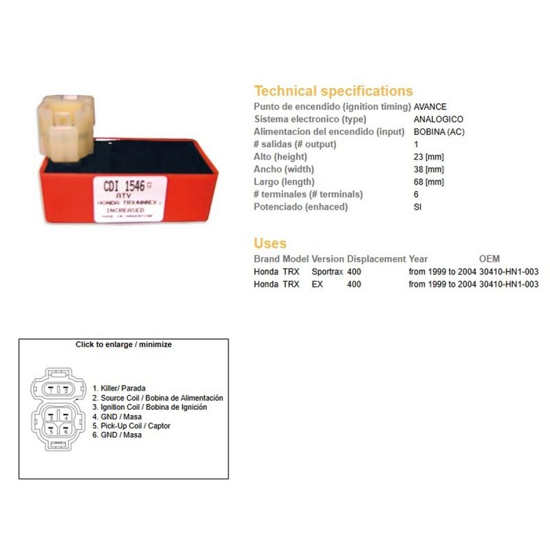 DZE MODUŁ ZAPŁONU CDI HONDA TRX 400EX '99-'04 TRX 400 SPORTRAX '99-'04 TUNING
