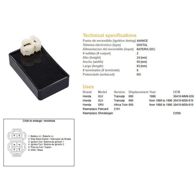 DZE MODUŁ ZAPŁONU CDI HONDA XL 600V TRANSALP '89-'99 XRV 650 AFRICA TWIN '88-'00 30410-MS8-610