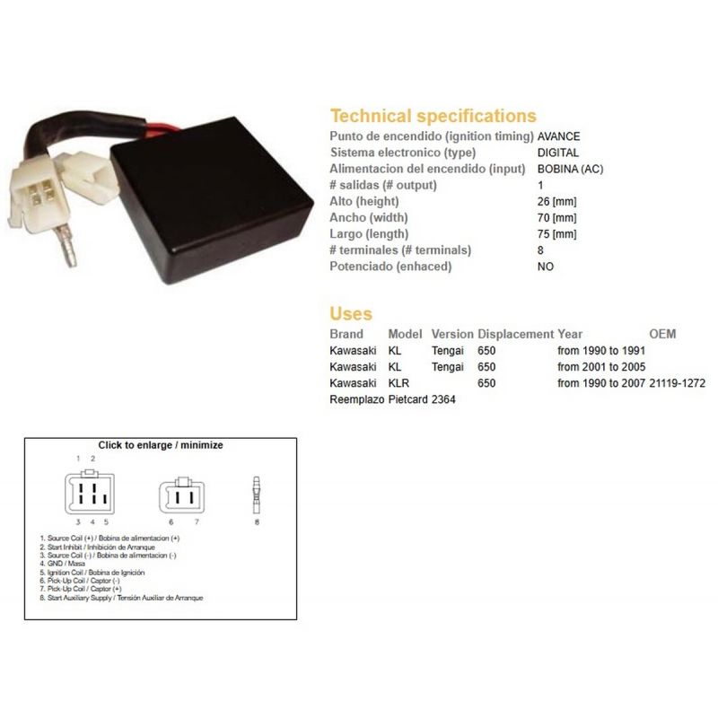 DZE MODUŁ ZAPŁONU CDI KAWASAKI KLR 650 '90-'07 KL 650 TENGAI '90-'05 OEM21119-1272