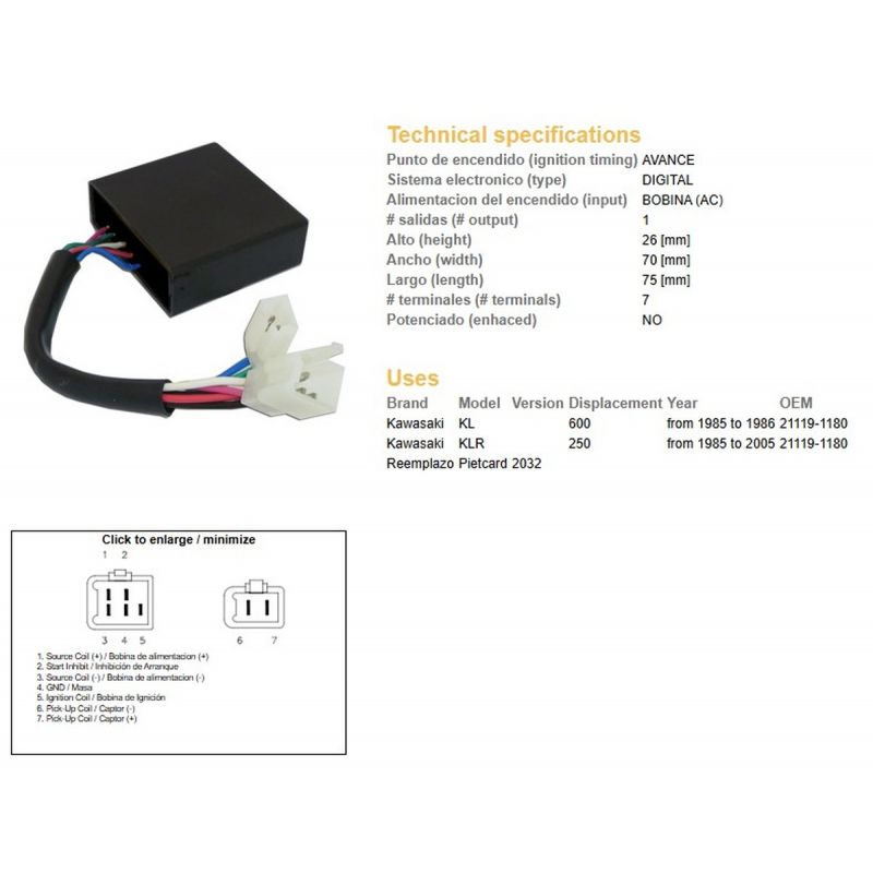 DZE MODUŁ ZAPŁONU CDI KAWASAKI KLR 250 '85-'05, KL 600 '85-'86 21119-1180