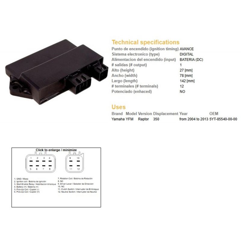 DZE MODUŁ ZAPŁONU CDI YAMAHA YFM 350 RAPTOR '04-'12 OEM-5YT-85540-00