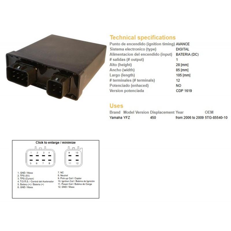 DZE MODUŁ ZAPŁONU CDI YAMAHA YFZ 450 '06-'09 OEM-5TG-85540-10