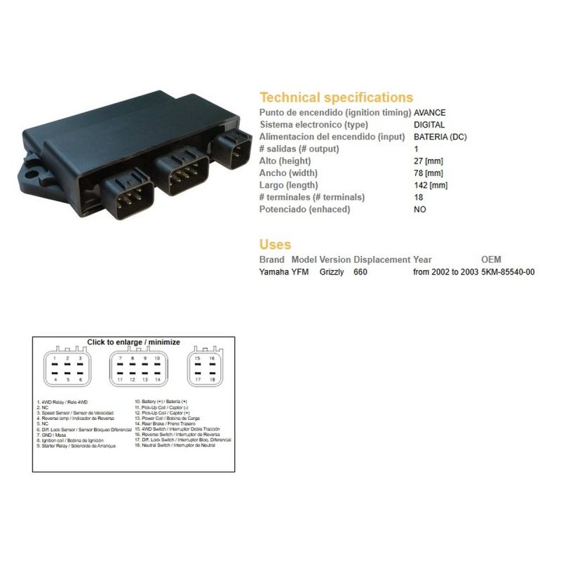 DZE MODUŁ ZAPŁONU CDI YAMAHA YFM 660 GRIZZLY '02-'03 OEM:5KM-85540-00
