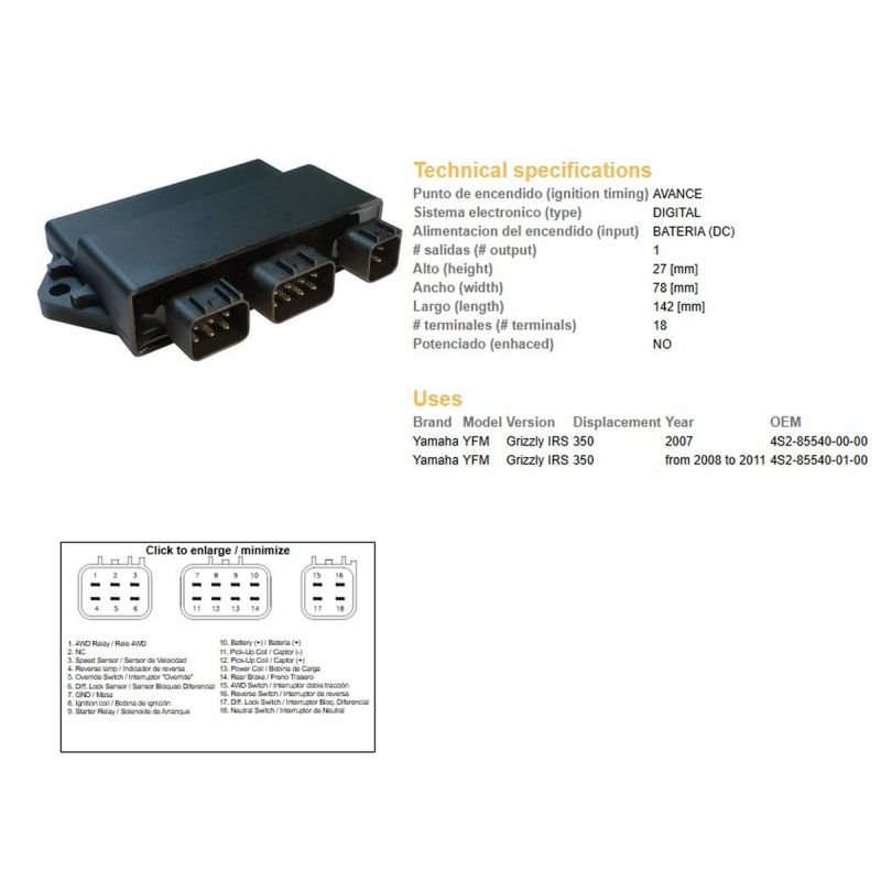 DZE MODUŁ ZAPŁONU CDI YAMAHA YFM 350 GRIZZLY '07-'11 OEM:4S2-85540-00-00