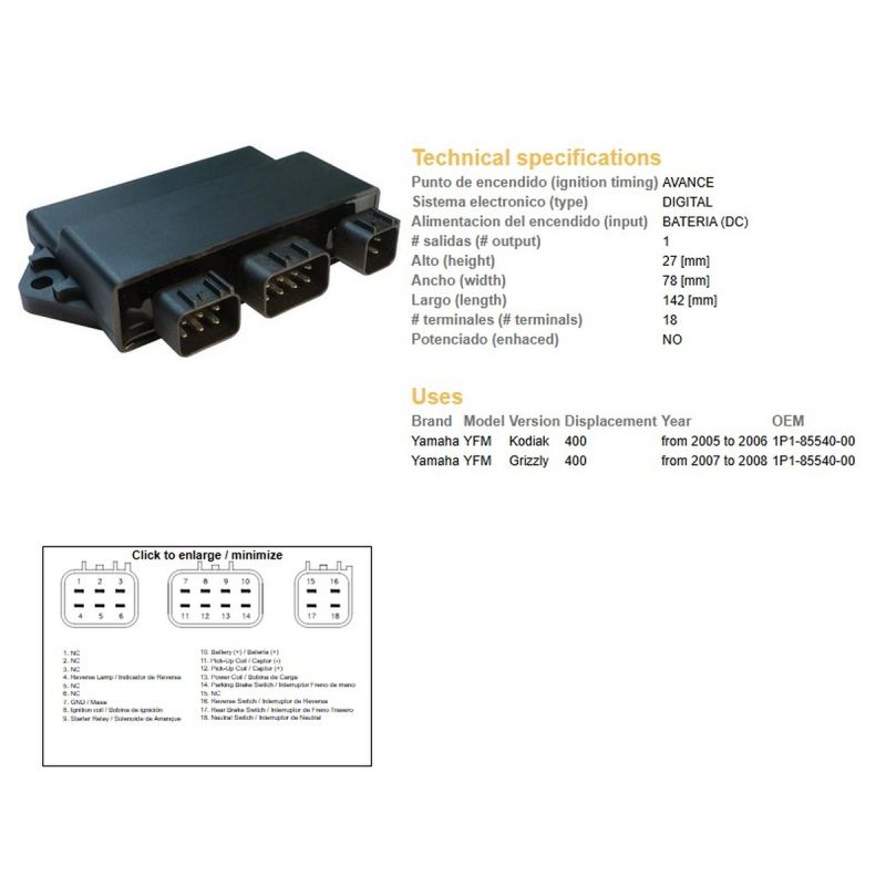 DZE MODUŁ ZAPŁONU CDI YAMAHA YFM 400 GRIZZLY '07-'08 YFM 400 KODIAK '05-'06 1P1-85540-00
