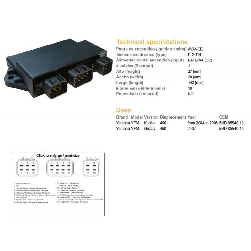 DZE MODUŁ ZAPŁONU CDI YAMAHA YFM 450 GRIZZLY '07 YFM 450 KODIAK '04-'06 5ND-85540-10