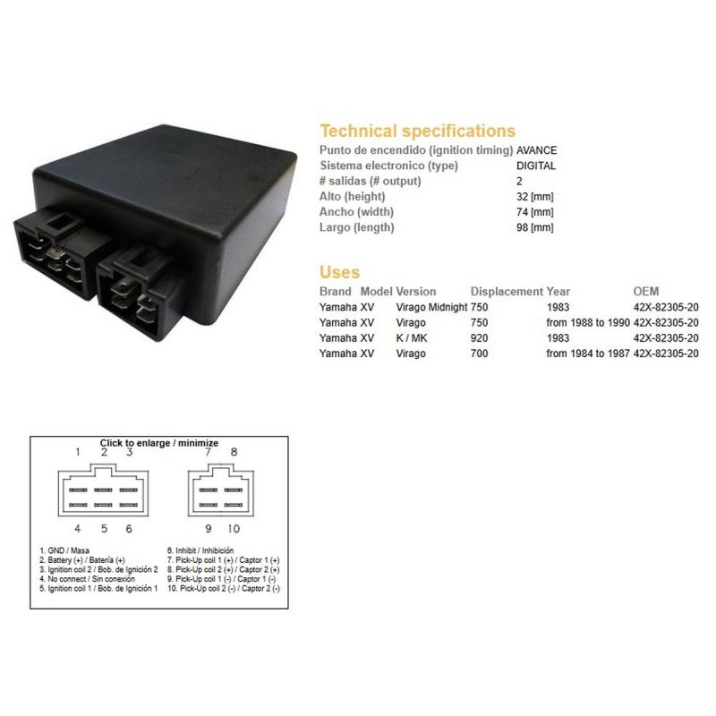 DZE MODUŁ ZAPŁONU CDI YAMAHA XV 700 VIRAGO '84-'87 XV 750 VIRAGO '88-'90 XV 920 83 42X-82305-20