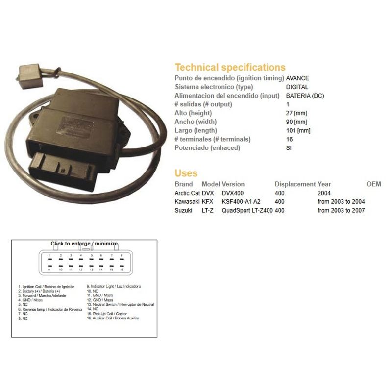 DZE MODUŁ ZAPŁONU CDI SUZUKI LTZ 400 '03-'07 KAWASAKI KFX 400 '03-'04 OEM-32900-07G00 MULTIMAPA - ZASTĘPUJE 10031-A1
