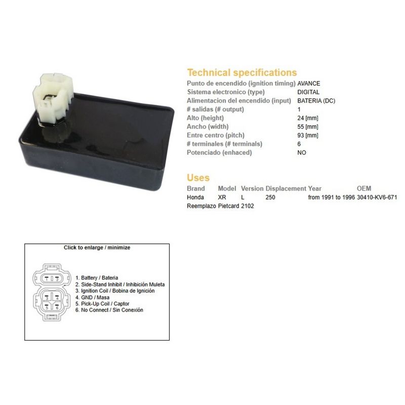 DZE MODUŁ ZAPŁONU CDI HONDA XR 250L '91-'96 30410-KV6-671