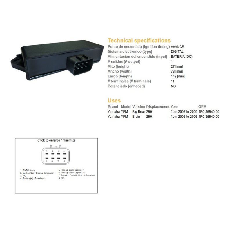 DZE MODUŁ ZAPŁONU CDI YAMAHA YFM 250 BIG BEAR '07-'09 YFM 250 BRUIN '05-'06 OEM-1PO-85540-00