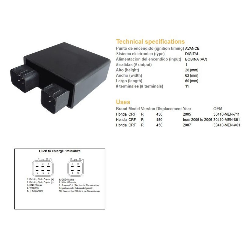DZE MODUŁ ZAPŁONU CDI HONDA CRF 450R '05-'07 30410-MEN-711 30410-MEN-861 30410-MEN-A01