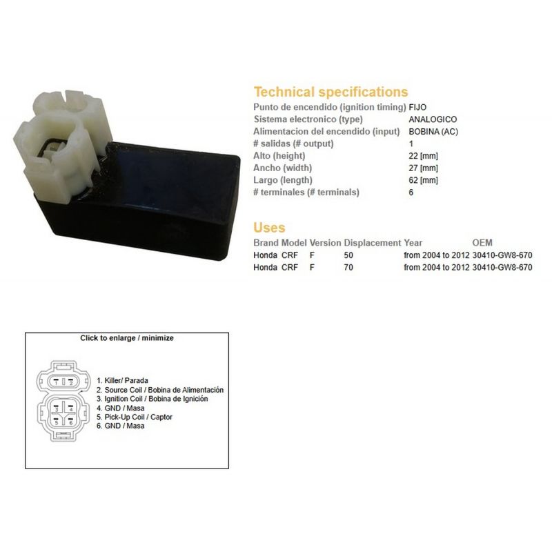 DZE MODUŁ ZAPŁONU CDI HONDA CRF 50/70F '04-'12 30410-GW8-670