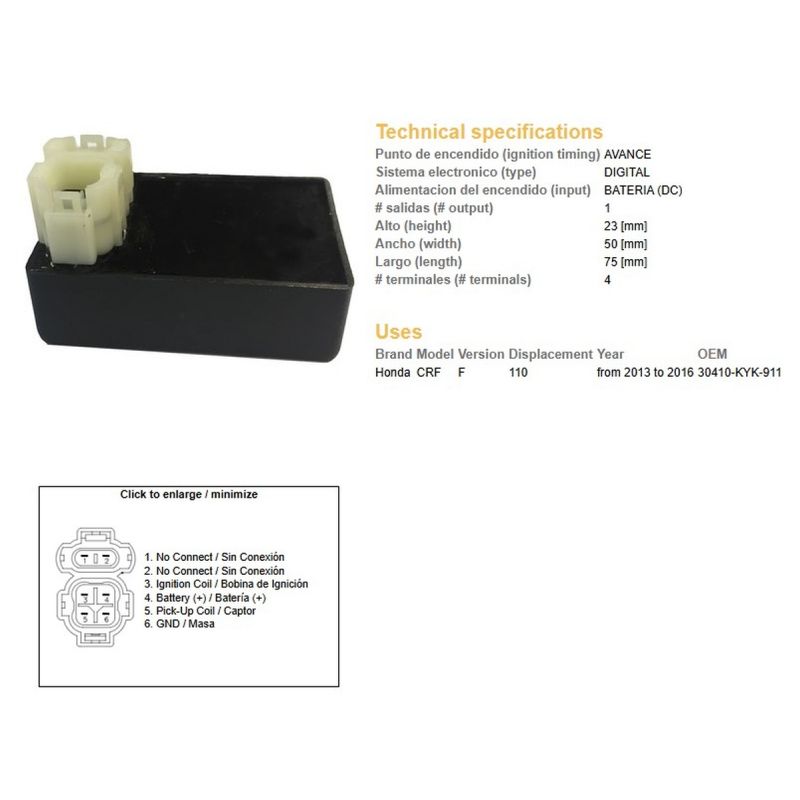 DZE MODUŁ ZAPŁONU CDI HONDA CRF 110 '13-'16 30410-KYK-911