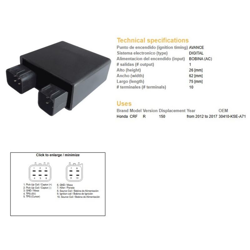 DZE MODUŁ ZAPŁONU CDI HONDA CRF 150R '12-'17 30410-KSE-A71