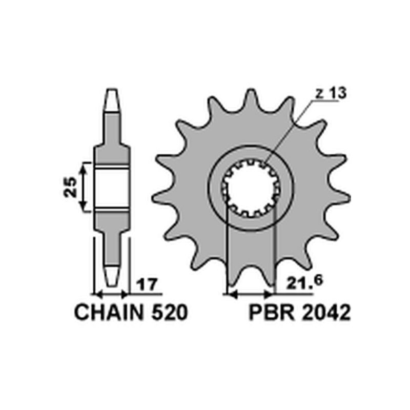 PBR ZĘBATKA PRZEDNIA 2042 15 18NC HONDA CB 500F/X '13-15, CBR 500R `13-15 ŁAŃC. 520 MADE IN ITALY
