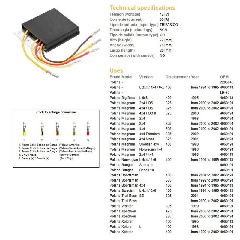DZE REGULATOR NAPIĘCIA POLARIS 325/335/400/425 '98-'02 OEM 4060191 ESR956